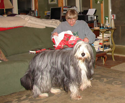 Christmas 2006. Baillie and mommy are opening his Chrstmas gift.